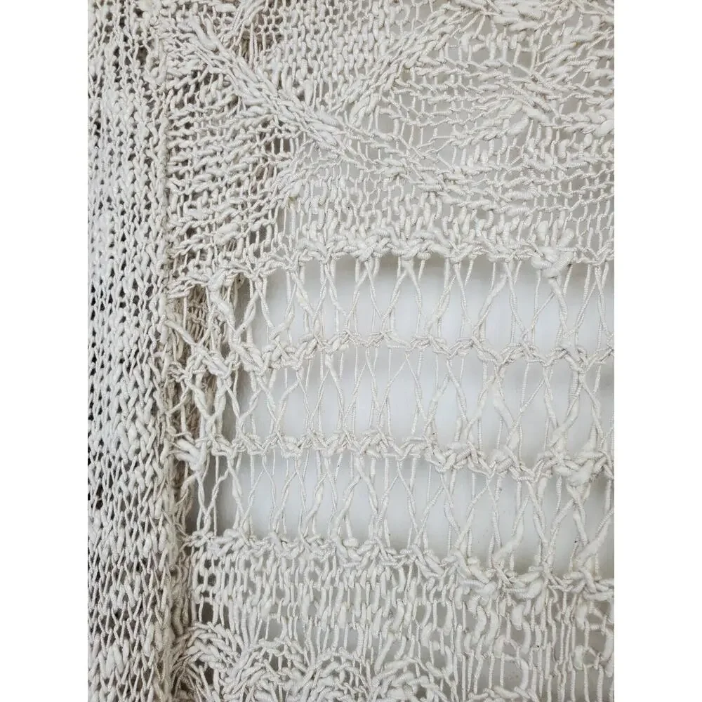 LUCKY BRAND Womens Small Open Front Cardigan Sweater Ivory Crochet Bohemian Boho - Picture 6 of 9